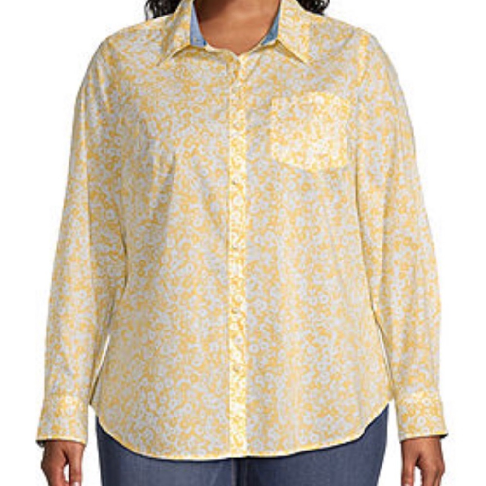 NWT St. John's Bay Plus Womens Long Sleeve Regular Fit Button-Down Shirt
